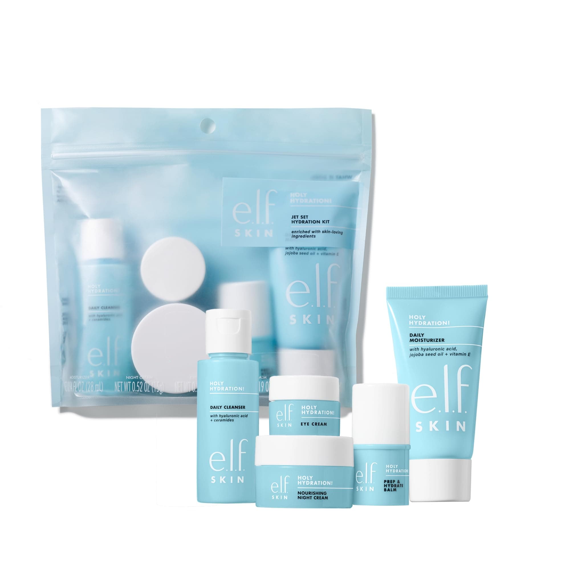 SKIN Holy Hydration! Jet Set Hydration Kit, Travel Friendly Hydrating Skincare Set, Face Cleanser, Balm, Moisturizer, Eye Cream & Night Cream, Vegan & Cruelty-Free