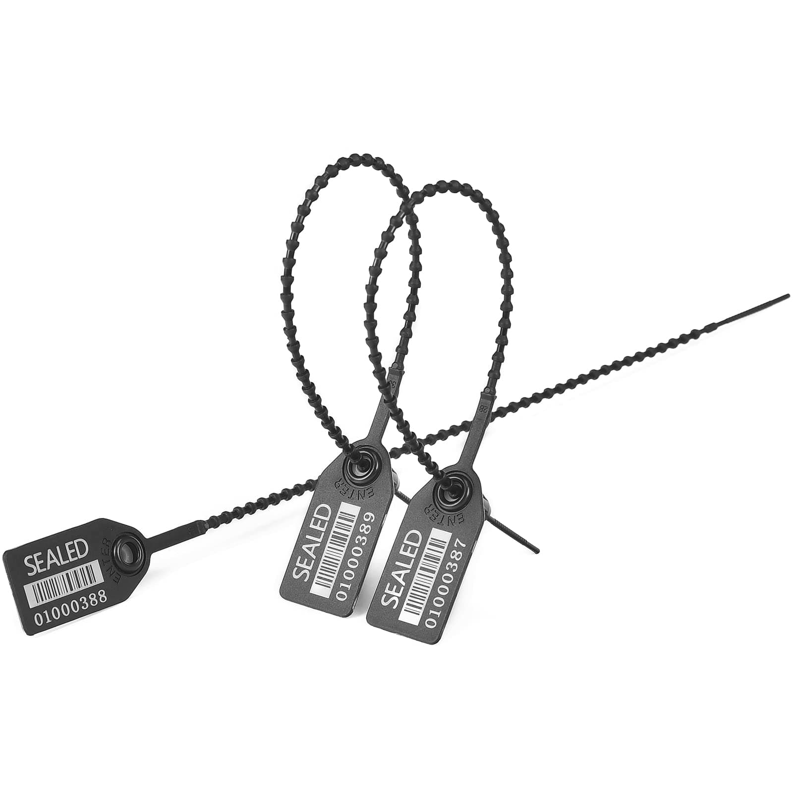 LeadSeals500 Black Plastic Barcode Seals, Numberd Plastic Tamper Seals Security Tags, Pull-Tite Safety Zip Ties, Tamper Proof Tags Plasic Locks for Fire Extinguishers