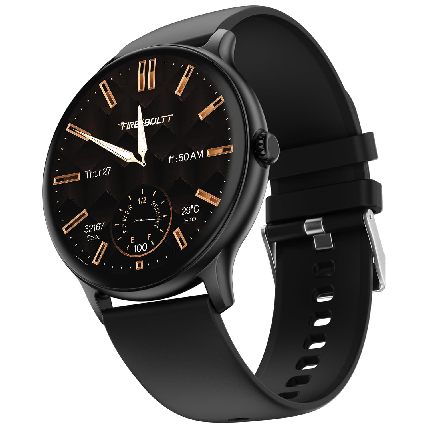 Phoenix Pro 35.3mm (1.39 inch) Bluetooth Calling Smart Watch, AI Voice Assistant, Metal Body with 120+ Sports Modes, SpO2, Heart Rate Monitoring (Black).