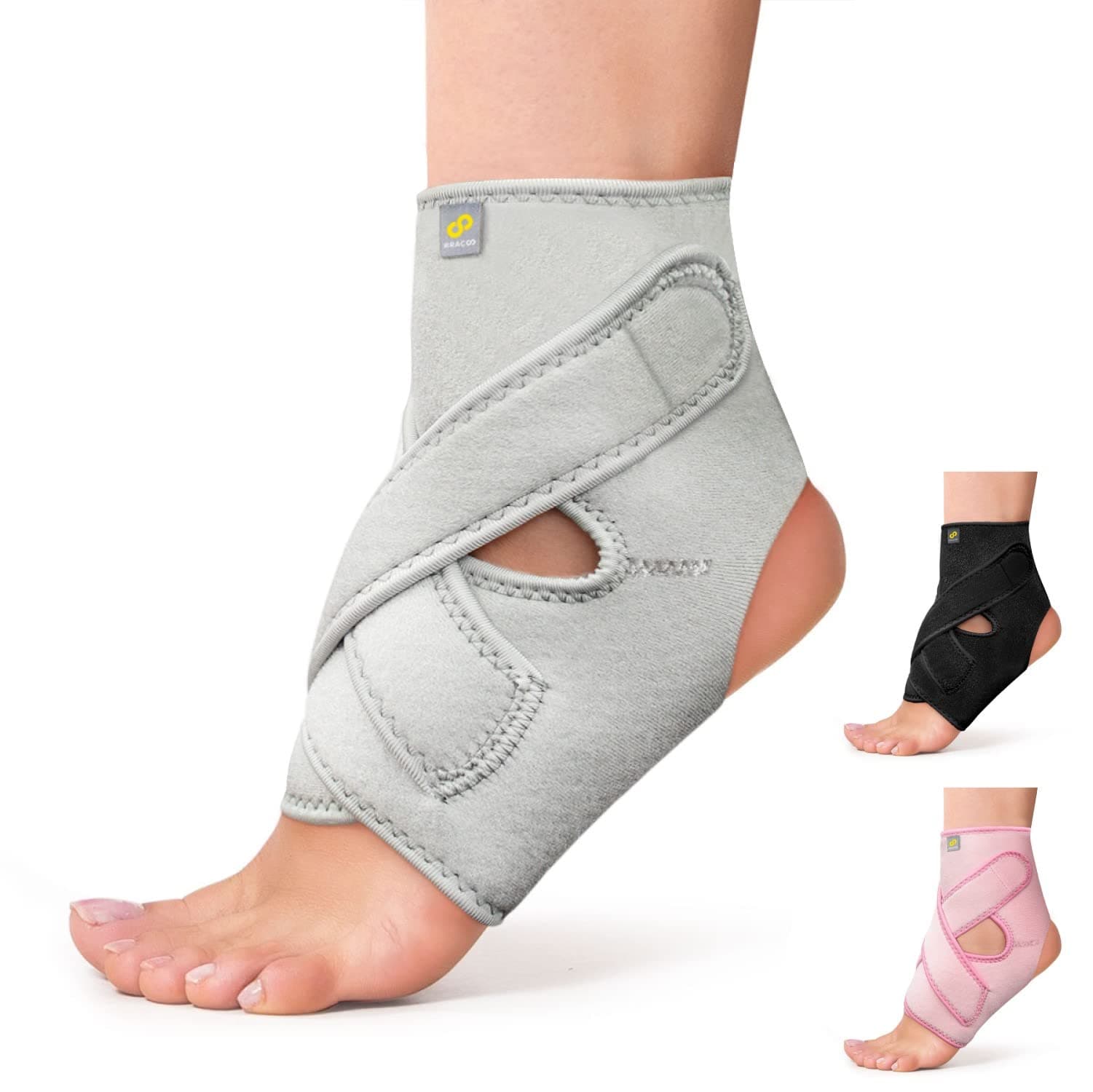 Bracoo Ankle Support Brace For Men & Women, Adjustable Compression Sleeve Strap Wrap, Sprain, Arthritis, Pain Relief, Sports Injuries and Recovery, Breathable Neoprene Brace, FS10