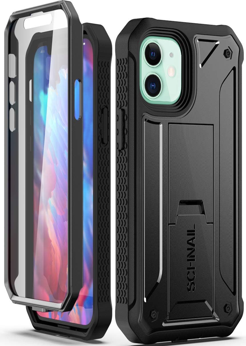 Schnail Titan Compatible with iPhone 12 Case iPhone 12 Pro Case, Military Grade Drop Tested Heavy Duty Full Body Protective Case with Built-in Screen Protector and Kickstand - Black