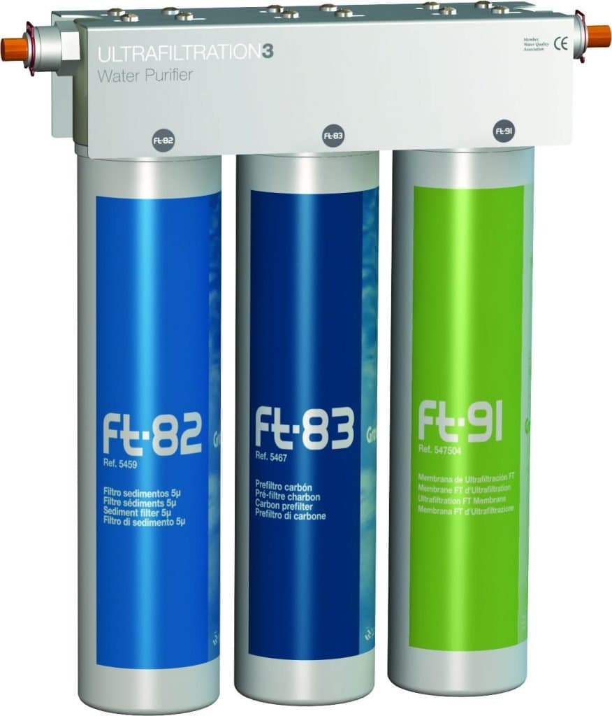 Puricom FT-LINE 3. Activated Carbon Water Filter System with UF Filtration without Tap Including Connection Set Suitable for Carbonate Locomotive, Bubble-, Carbonator, Carbonator Systems