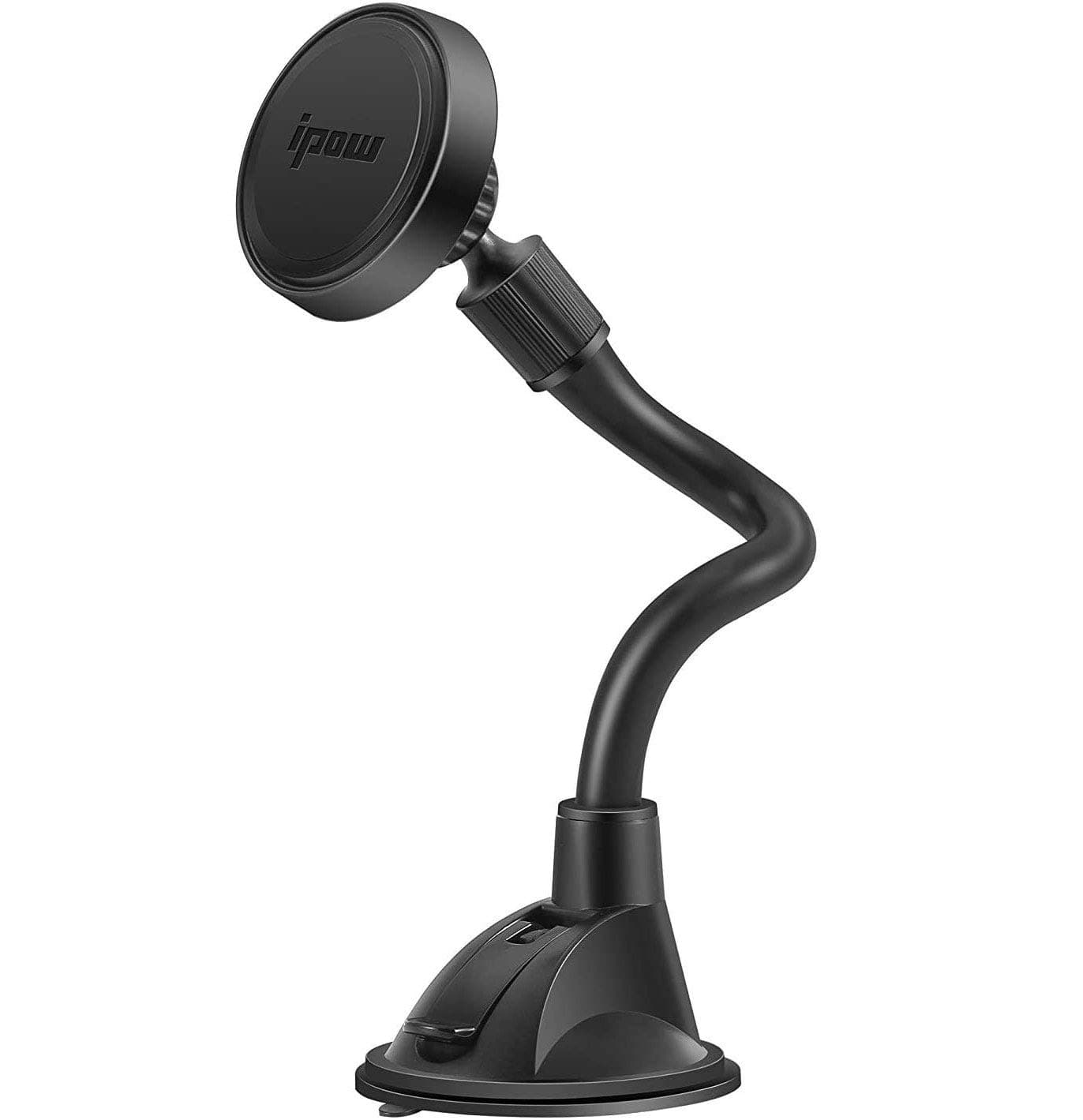 IPOW Long Arm Universal Magnetic Cradle Windshield Dashboard Cell Phone Mount Holder with 4 Metal Plates, Soft Firm Goose Arm & Enhanced Suction Cup