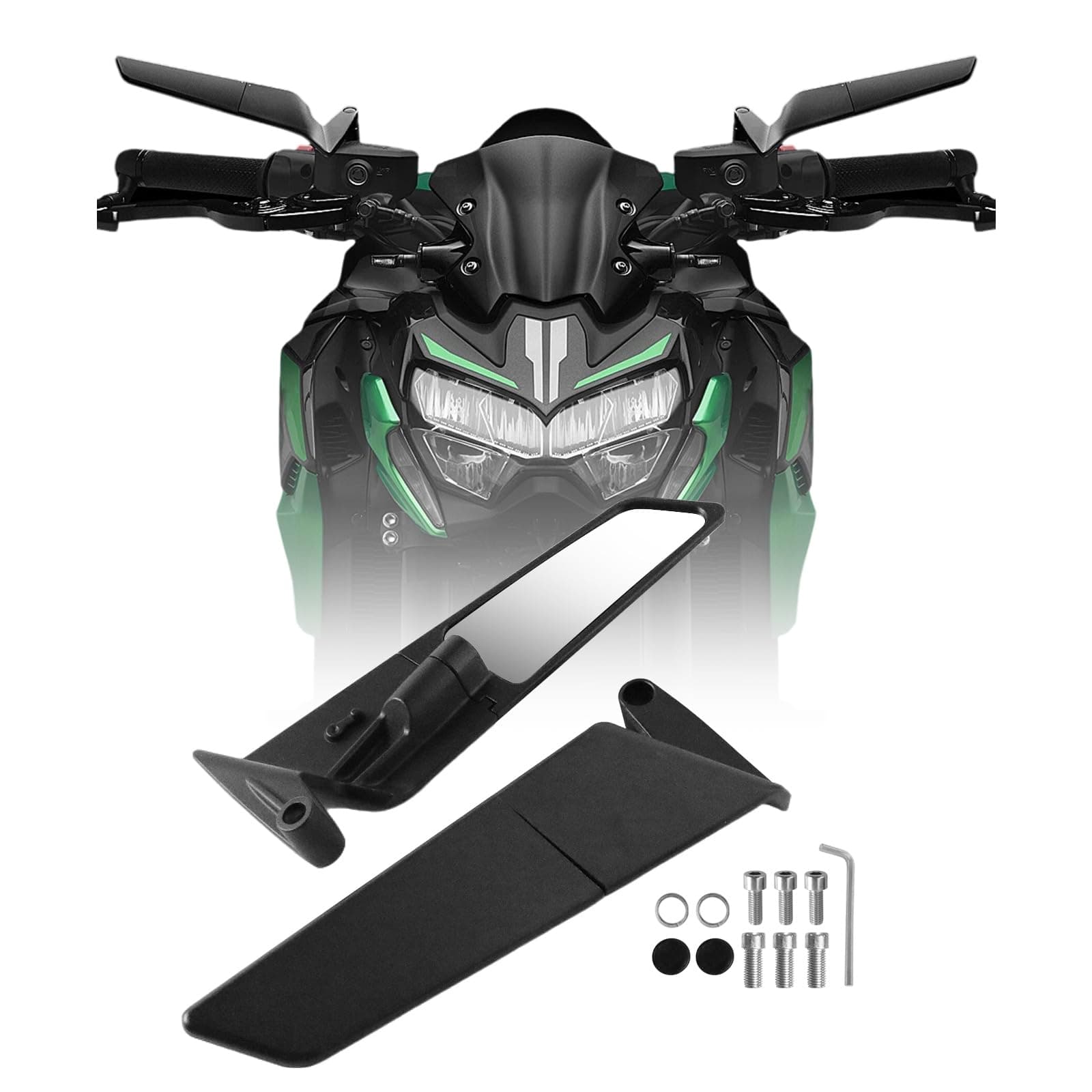 PACEWALKER Motorcycle Mirrors Universal 360 Rotatable Stealth Wind Wing Side View Mirrors for Kawasaki Z400 Z650 Z900 Z1000 Duke 125 200 250 390 690 790 1290 Yamaha MT, HONDA, SUZUKI(8mm 10mm)