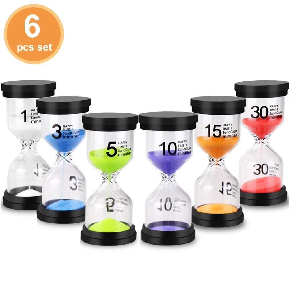 Sand Timer, SELEMEK Hourglass Sand Timer 6 Colours Sandglass Timer 1min / 3mins / 5mins / 10mins / 15mins / 30mins Sand Clock Timer for Classroom Game Home Office Decoration (Pack of 6)