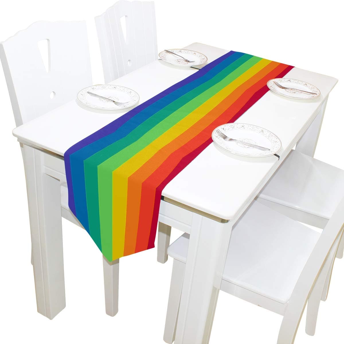 WOOR Double-Sided Striped Rainbow Table Runner 13 x 70 Inches Long,Table Cloth Runner for Wedding Party Holiday Kitchen Dining Home Everyday Decor