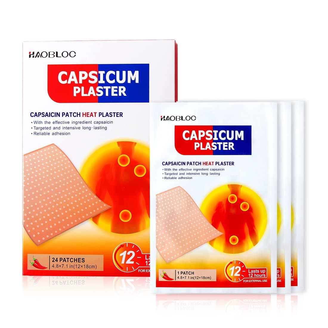24 Pcs Capsicum Plaster Capsaicin Patch (7.09 * 4.72 in), Porous Capsicum Heat Plaster