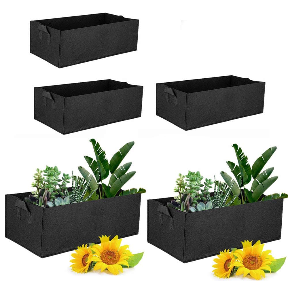 5Pack Rectangular Garden Grow Bags Felt Plants Bag Planting Container Fabric Pots with Handles Outdoor Indoor Garden Growing Pot for Flowers Vegetables Tomatoes Potatoes (60x30x20cm)
