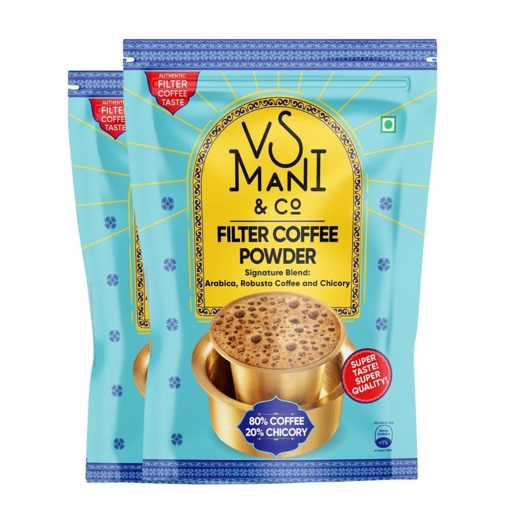 VS Mani & Co. Filter Coffee Powder 80:20, Strong And Aromatic Filter Coffee | Authentic South Indian Flavour, Medium Roasted - Pack of 2 (200gm each)