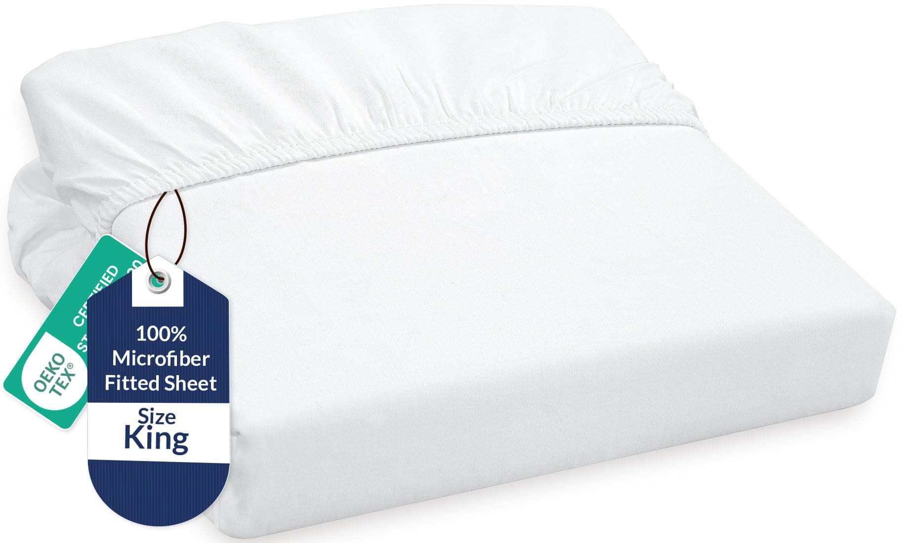 Royale Linens Fitted Sheet King - Ultra Soft 1800 Brushed Microfiber - Hotel Luxury Bottom Sheets - Wrinkle Free & Fade Resistant - Deep Pocket Fitted Sheet Only (King, White)