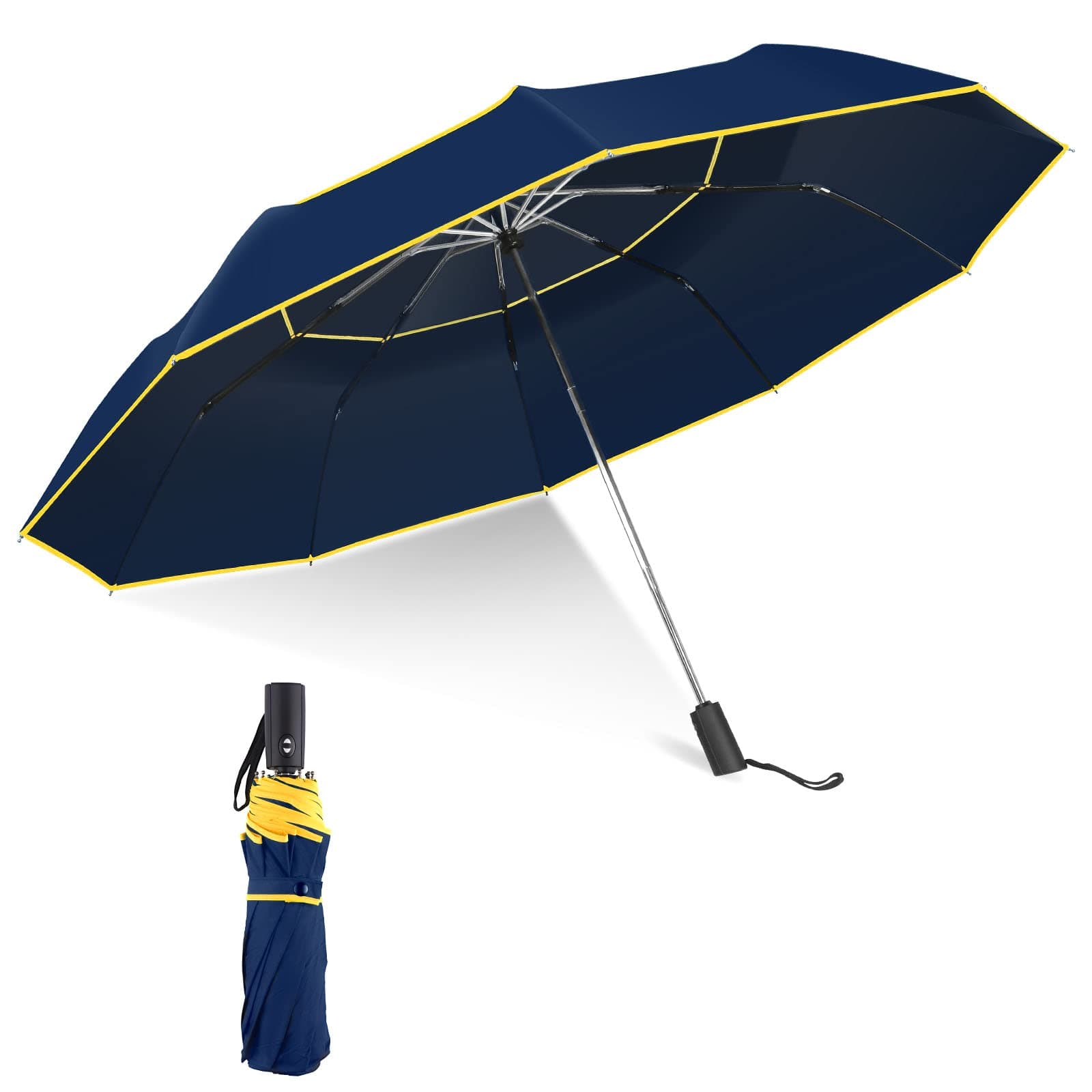 62 Inch Golf Umbrella Automatic Open Folding Umbrella Windproof Compact Large Double Canopy Umbrella Travel Folding Umbrella Strong Oversized Rain Umbrellas