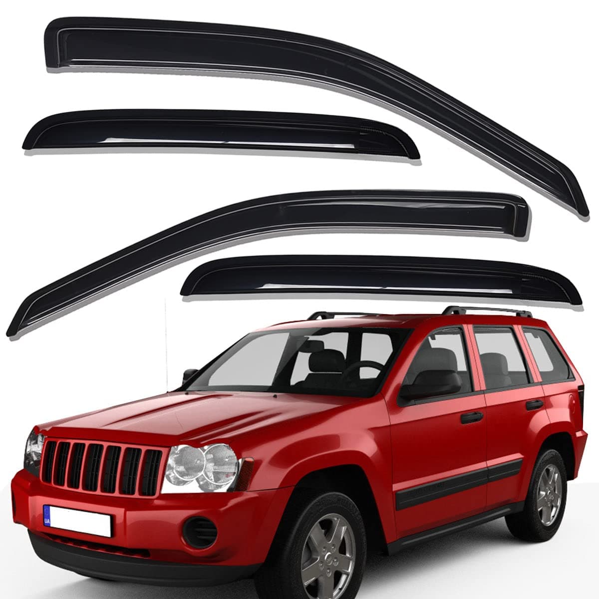 lightronic Window Vent Shades WV94243 Ventvisor Side Window Deflector Dark Smoke 4 Pcs Set for 2005-2010 Jeep Grand Cherokee