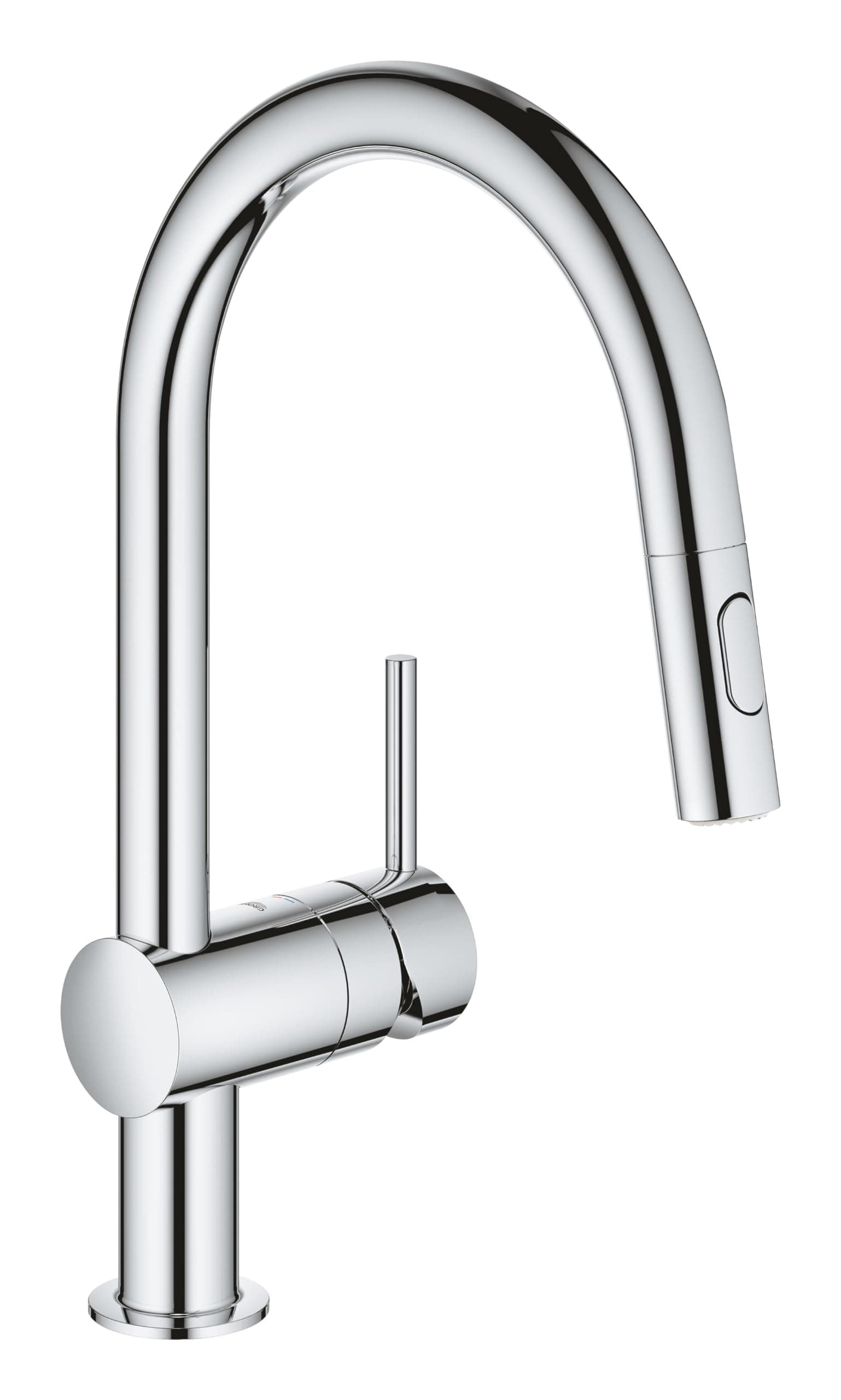 GROHE Minta - Kitchen Sink Tap Single-Lever Mixer - Pull-Out Shower Head - 2 Spray Options - Silicone Nozzles - High Spout - Swivel Range 360° - 46mm Ceramic Cartridge - Size 379mm - Chrome - 32321002