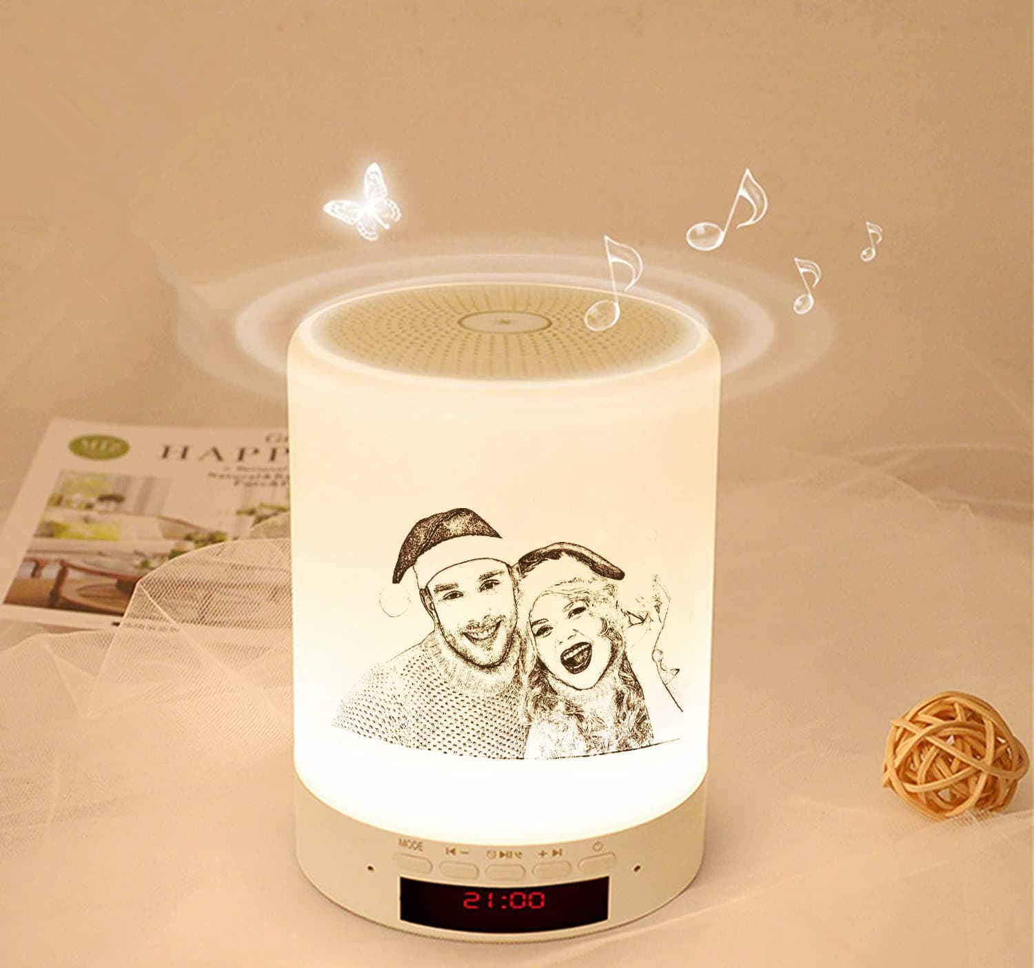 Personalized Photo Night Light Custom Wireless Bluetooth Music Player play music or radio USB Charge Personalized Christmas gift(White 3.5inch*3.5inch*4.7inch)
