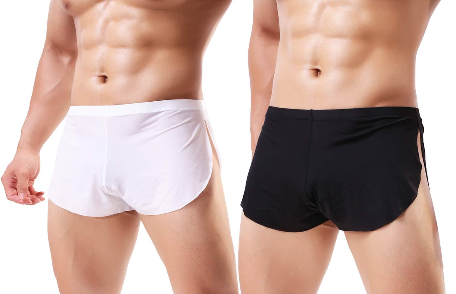 Men's Ice Silk Boxer Briefs Shorts Split Side Trunks Underpants