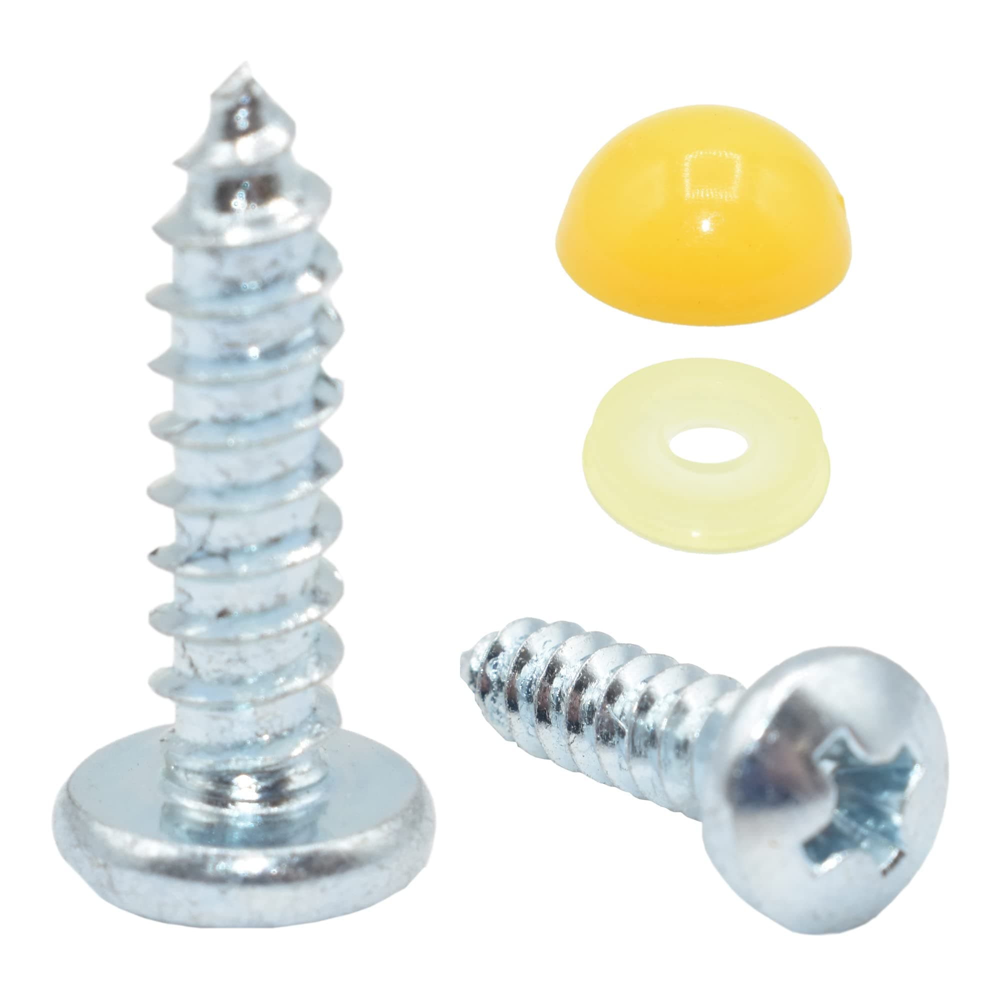 4 PACK, YELLOW DOME NUMBER PLATE KIT, DOME CAP, BASE, SELF TAPPING SCREWS CAR VAN BIKE