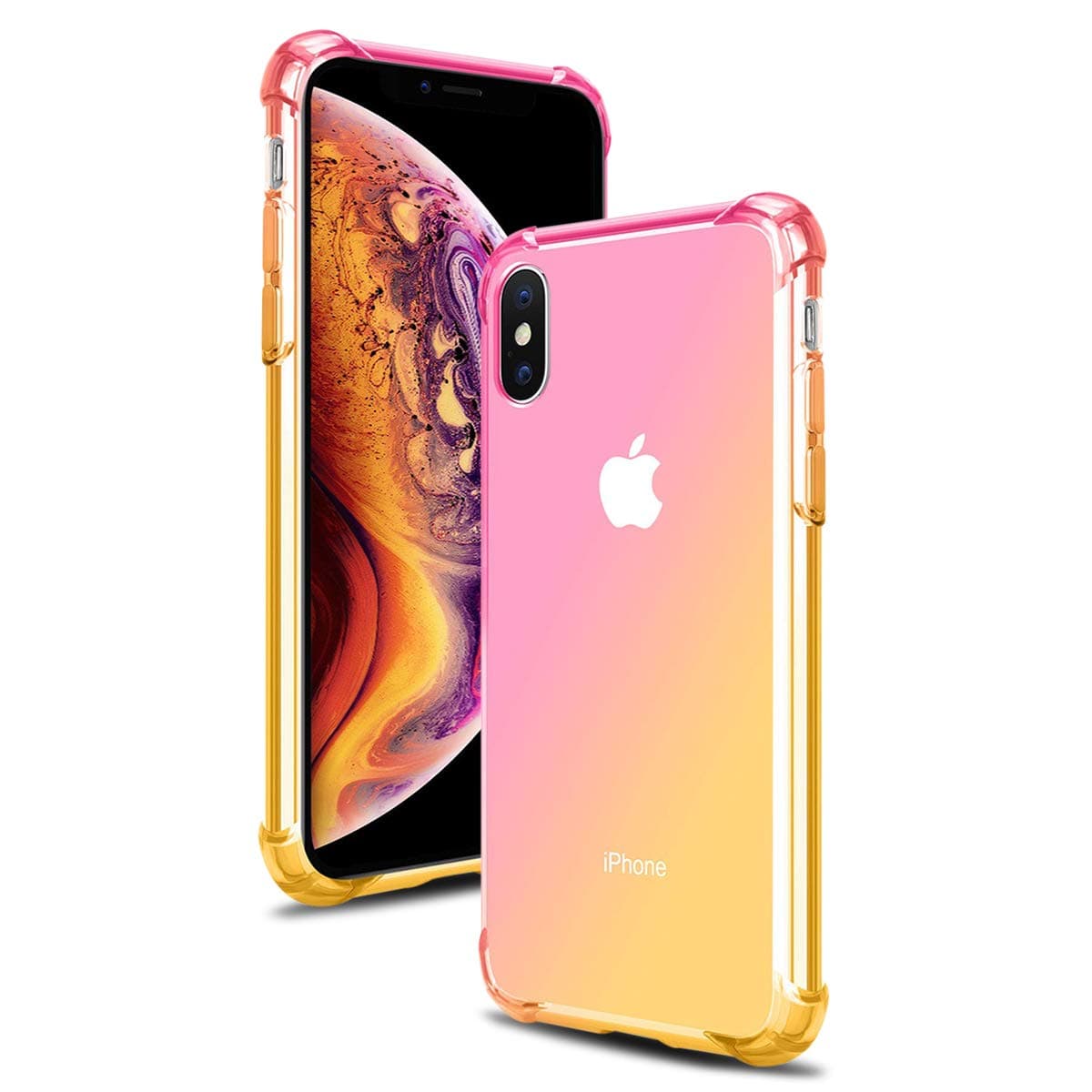 Airror Phone Case Compatible with iPhone Xs/iPhone X, Clear Multi-Color Gradients Slim Case, Impact Resistant Protective Flexible Soft TPU Cover [ Support Wireless Charging ] - Pink & Yellow