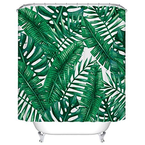 Ormis Tropical palm leaves shower Curtain Custom digital print Polyester Fabric Shower Curtain Size: 66" (L) x 72" (W)