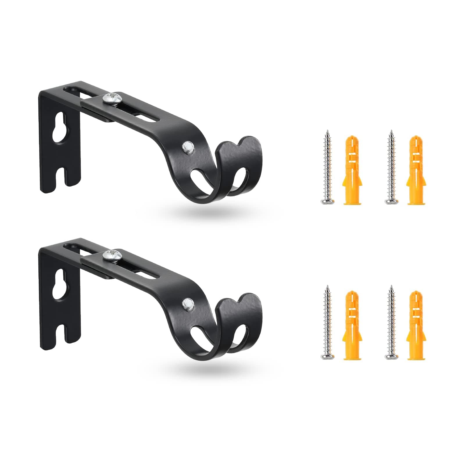 Adjustable Curtain Rod Brackets, Easy Install Curtain Rod Holders Extendable for 4/5" to 1" Diameter Curtain Rods, Heavy Duty Wall Mounted Rod Brackets, 2 Pack, Black