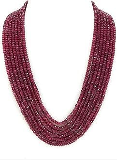 Classic Ruby & Emerald Jade 7 Layer 4 mm Semi Precious Gemstone Necklace for Women
