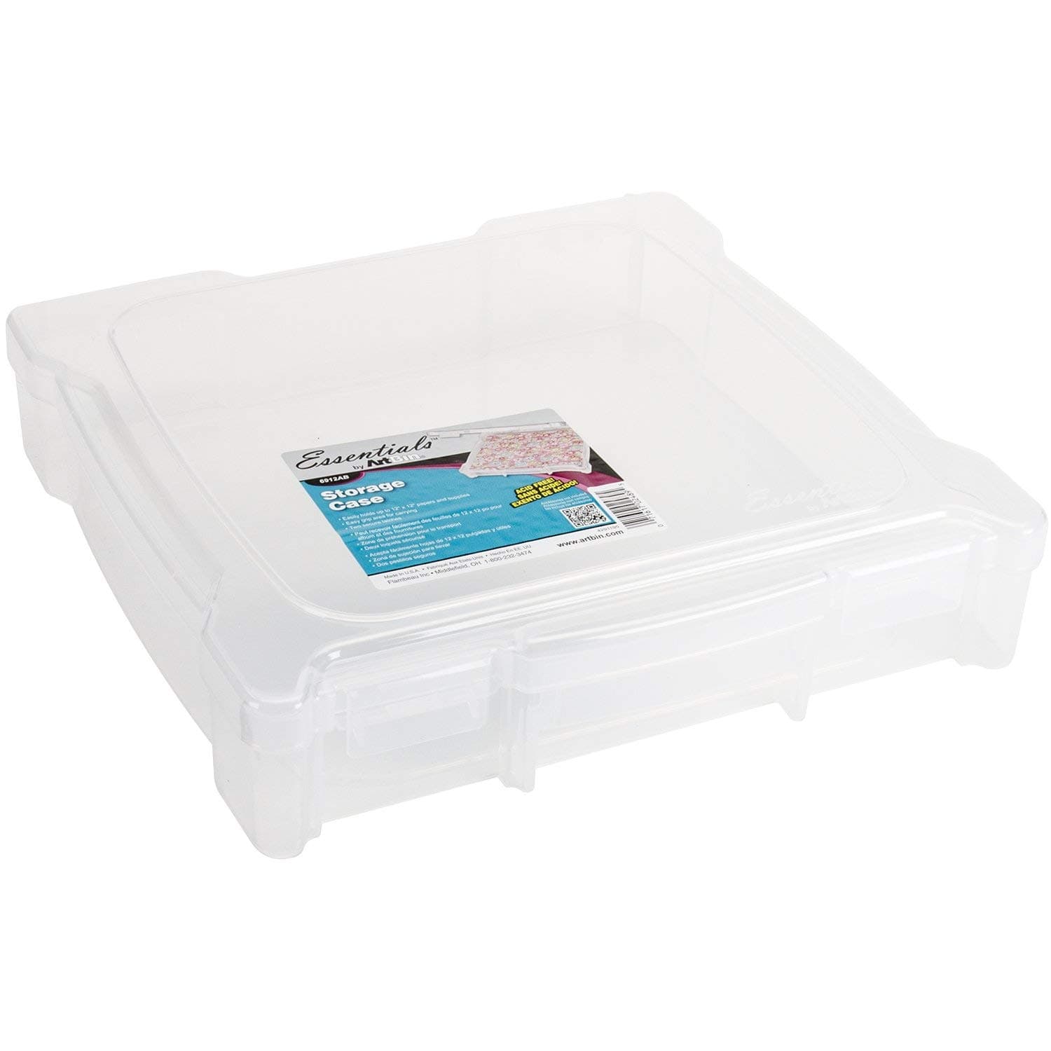 ArtBin 6912AB Essentials One-Compartment 12" x 12" Box, Art & Craft Organizer, [1] Plastic Storage Case, Clear, 14.125" x 13.625" x 3"