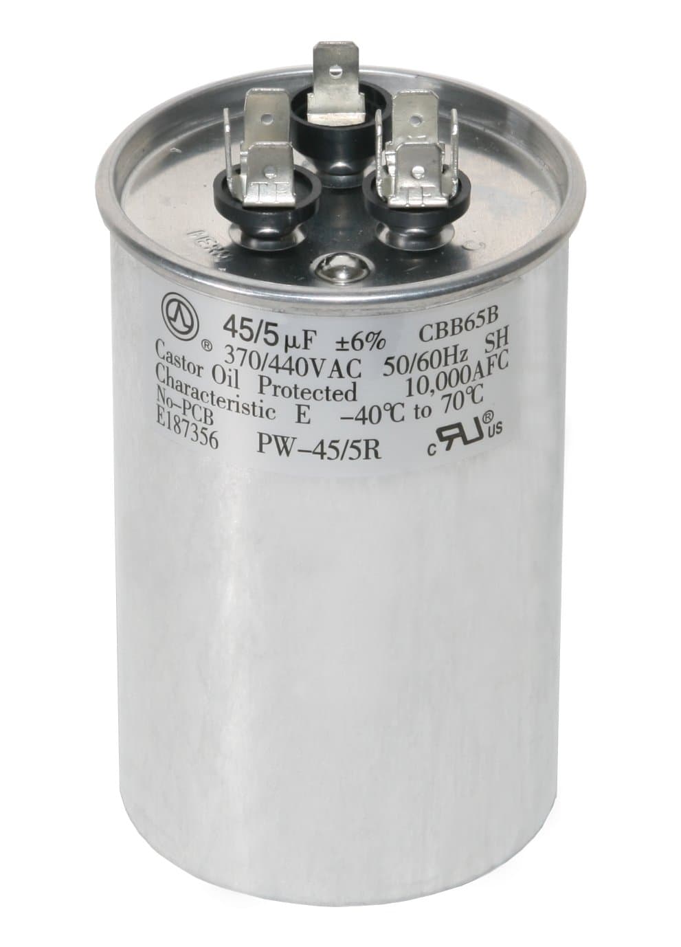 45+5 MFD 45/5 uf 370 or 440 Volt Dual Run Round Capacitor PW-45/5/R for Condenser Straight Cool or Heat Pump Air Conditioner - Guaranteed to Last 5 Years
