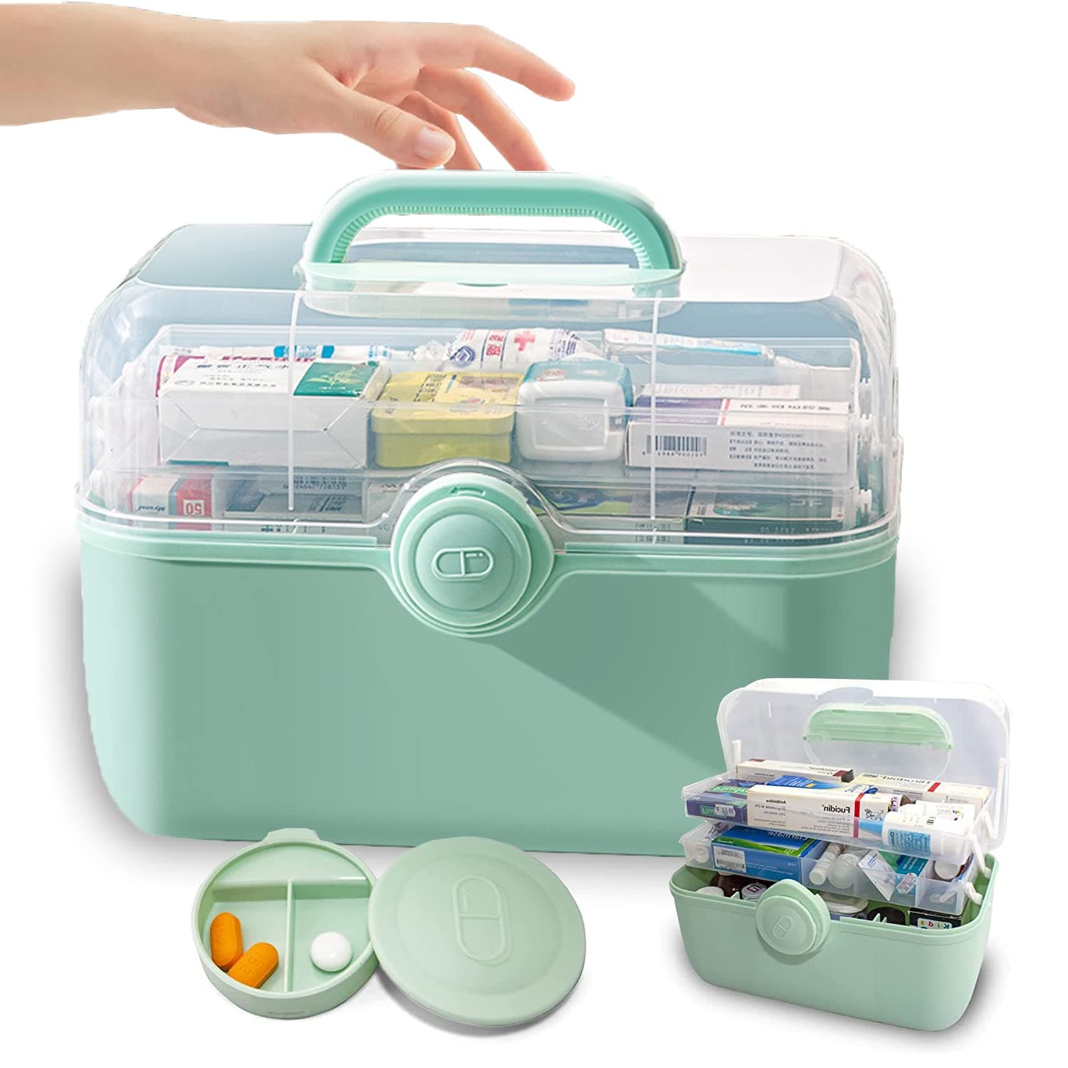 SKADE Medicine Storage Box and Plastic Storage Box, Multipurpose Organizer and Storage Case for Art Craft and Cosmetic,Hobby Accessories, Bathroom Cosmetics, and Toiletries (Green,Large)