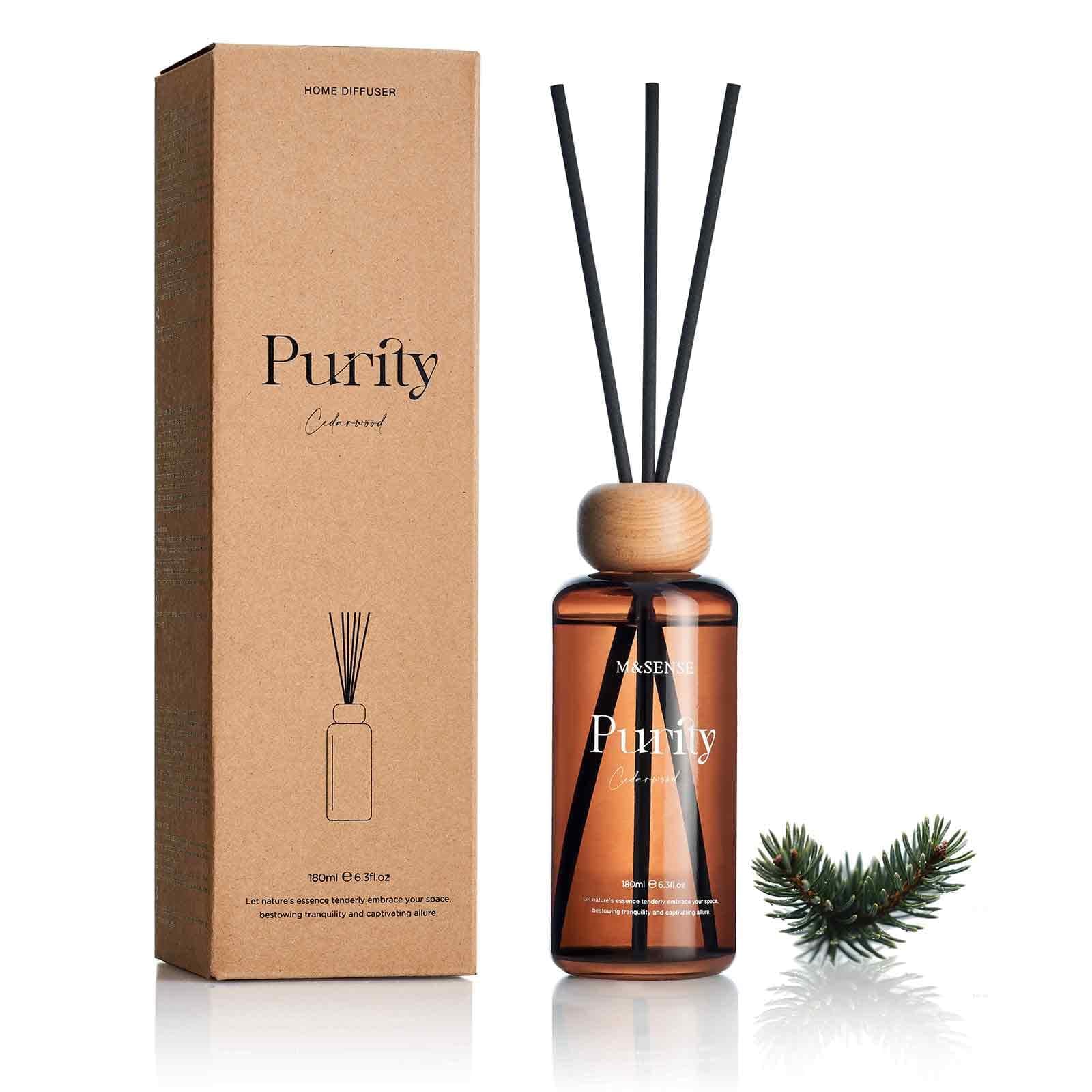 Reed Diffuser Set, Cedarwood Scented 6.3 fl oz Natural Essential Oil Diffusers with Sticks, Non-Toxic Organic Air Freshener, Long-Lasting Fragrance Oils for Living Room Bedroom Gifts for Women