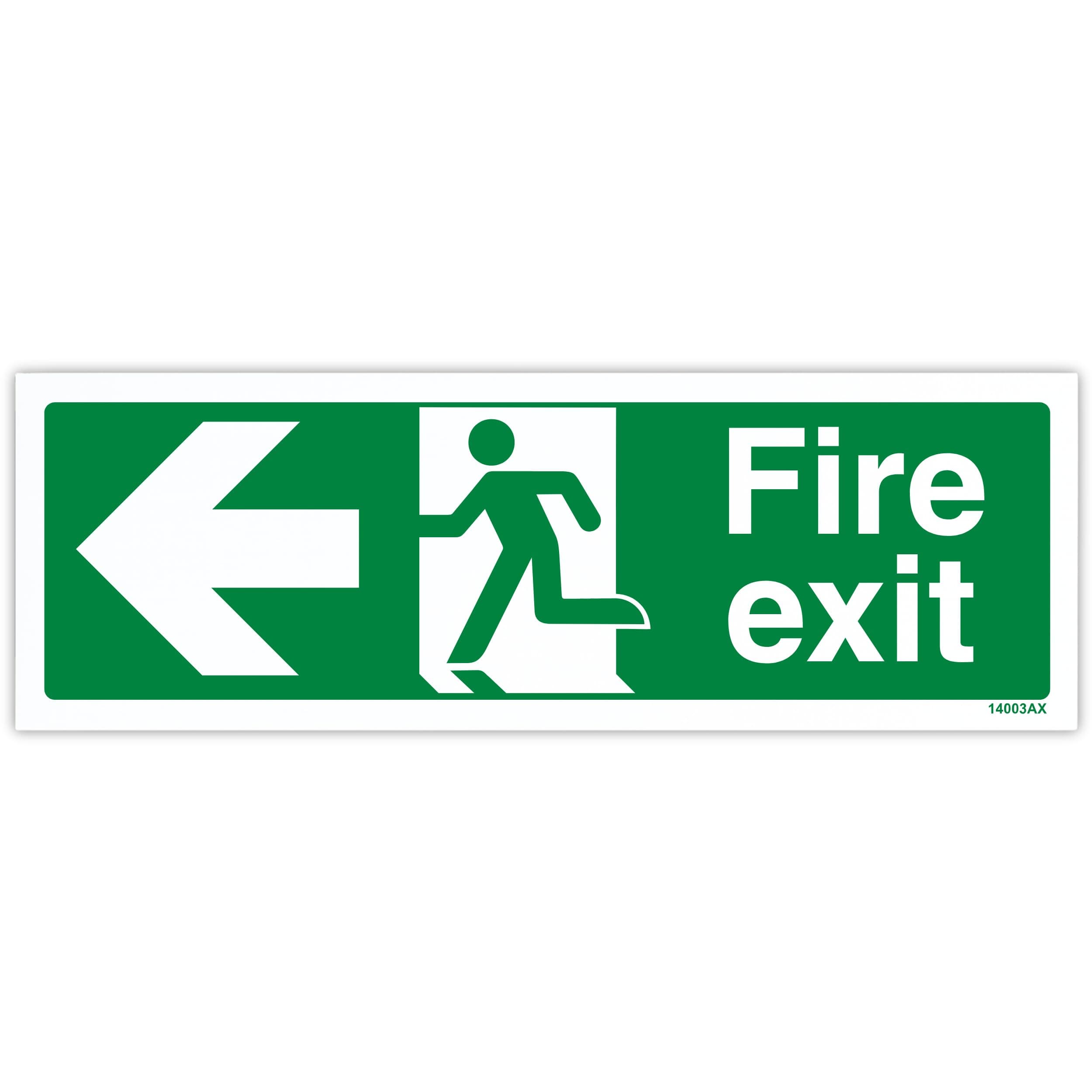 V Safety Fire Exit Arrow Left Sign - Landscape - 300mm X 100mm - Self Adhesive Vinyl