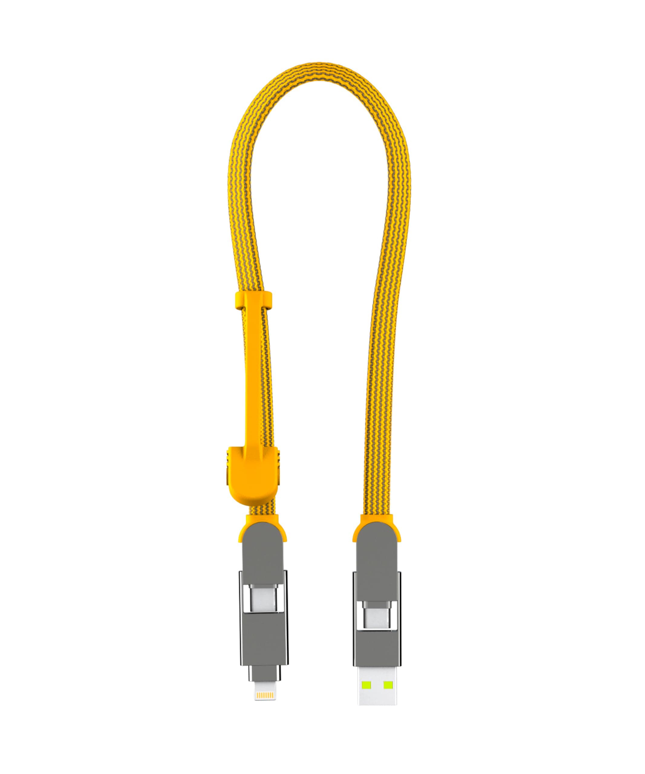 inCharge Rolling Square XL 30 cm - USB-C Cable, Universal Smartphone Cable, Gift for Men, 6-in-1 Universal Charger for Smartphones, Technical Gadget, Yellow, Lightning Cable 100W