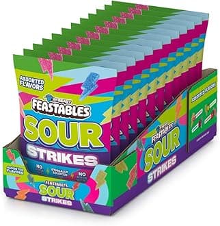 - MrBeast Feastables Sour Strikes Gummies, 12 Count, Mixed Sour Fruit Candy with Watermelon, Green Apple, Strawberry & Raspberry, Fairtrade Sugar