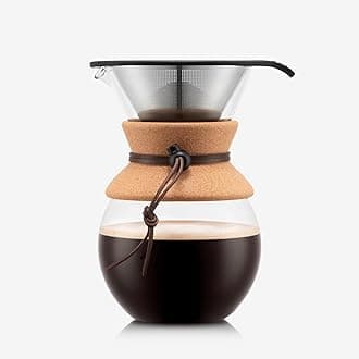 34oz Pour Over Coffee Maker, High-Heat Borosilicate Glass with Reusable Stainless Steel Filter and Cork Grip - Made in Portugal