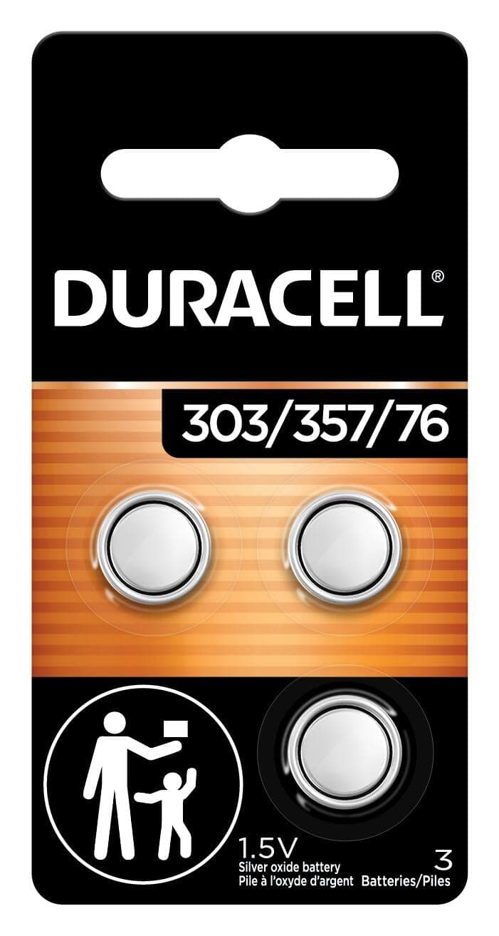 Duracell 303/357/76 Silver Oxide Button Battery, 3 Count (Pack of 1), Silver, Battery with Long-Lasting Power for Watches, Calculators, and More