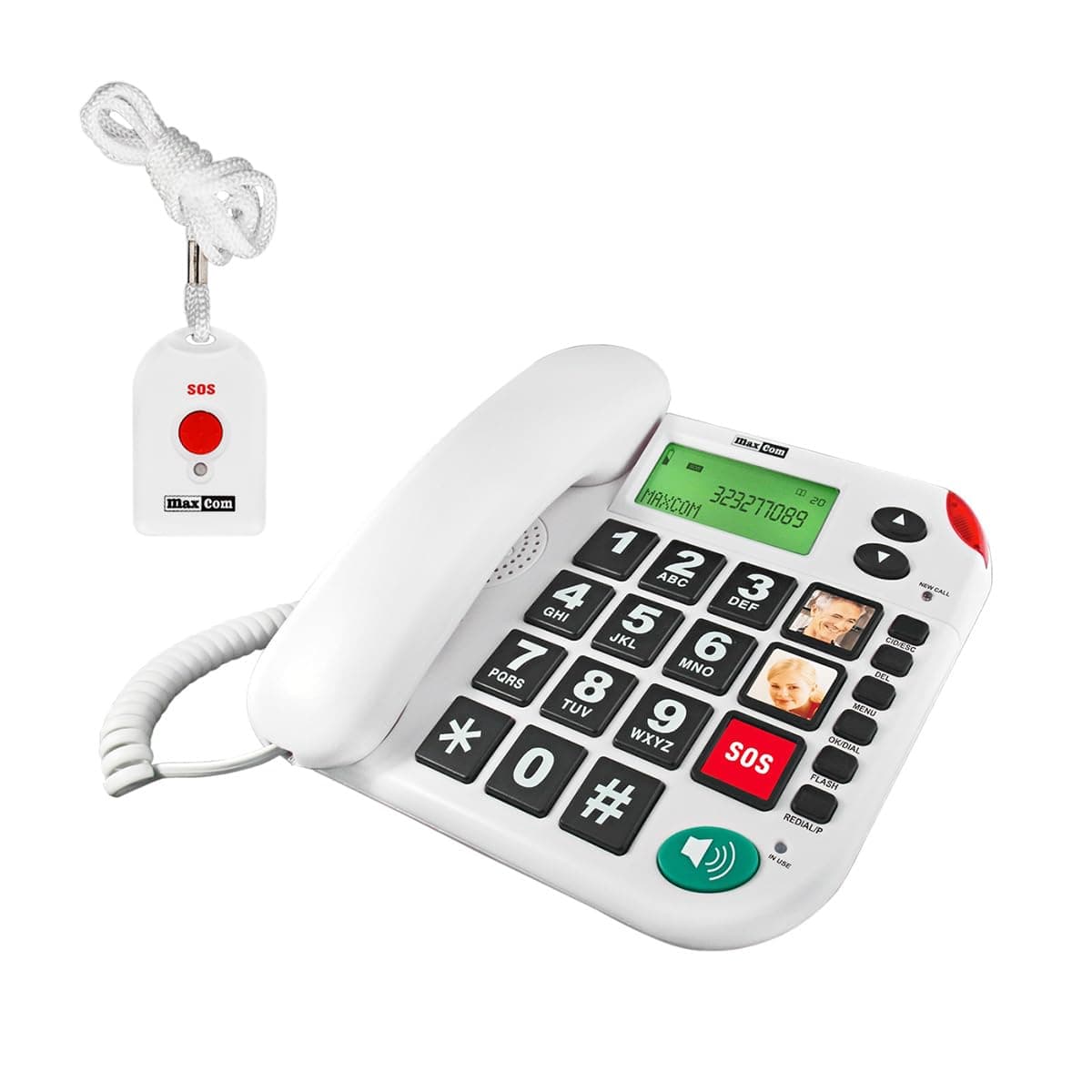 MaxcomKXT481 Fixed Line UK Corded Phone with Remote SOS Emergency Pendant and Direct Photo Memory Buttons - White