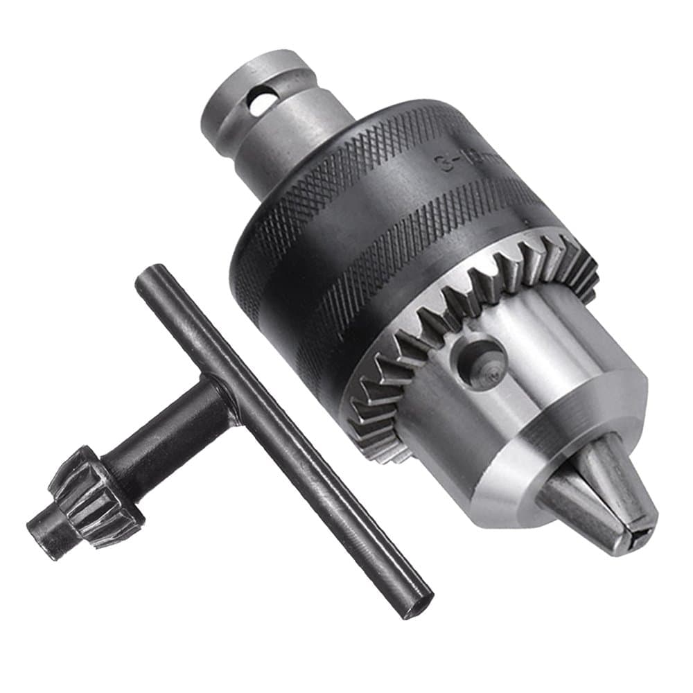 1/2-20UNF Mount 1.5-13mm Capacity Key Drill Chuck for Air Impact Wrench Converter Conversion Tool with Chuck Key and 1/2 inch Socket Square Female Adapter