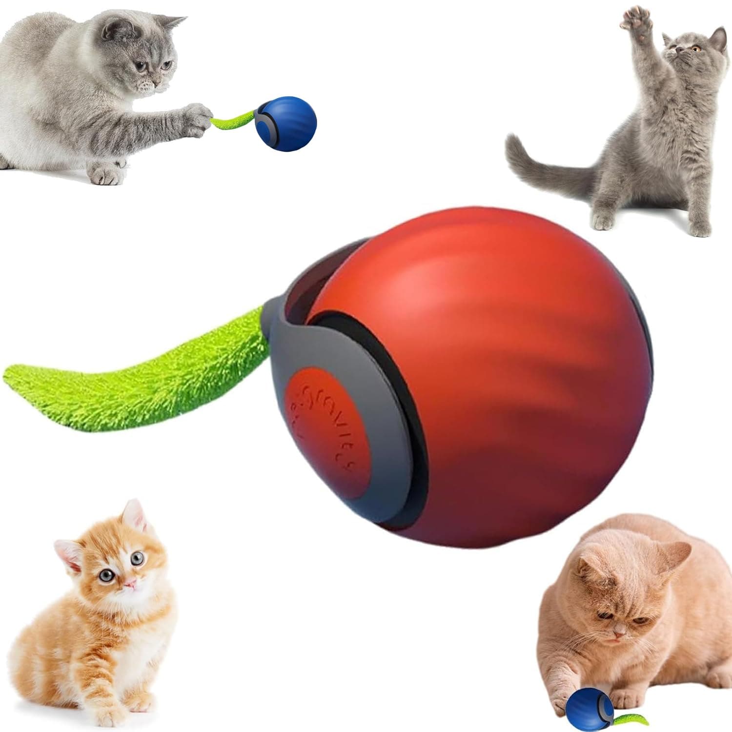 Smart Interactive Cat Toy,2025 New Generation Interactive Cats Toys,Interactive Cat Toys for Indoor C at Ball,Automatic Moving Cats Toy Ball with Tail (Orange)