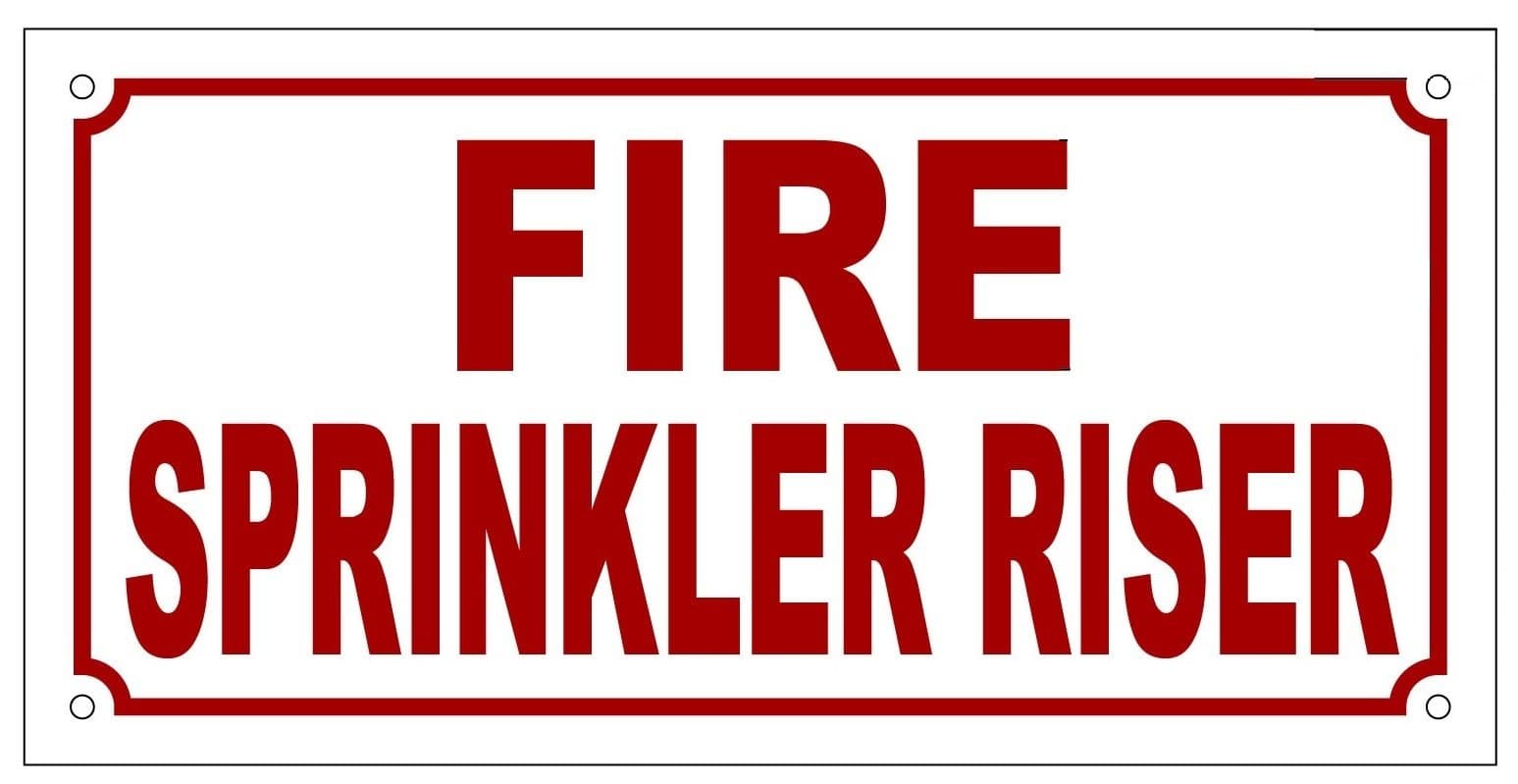 "Fire Sprinkler Riser" Sign (White,Aluminium 5x10)