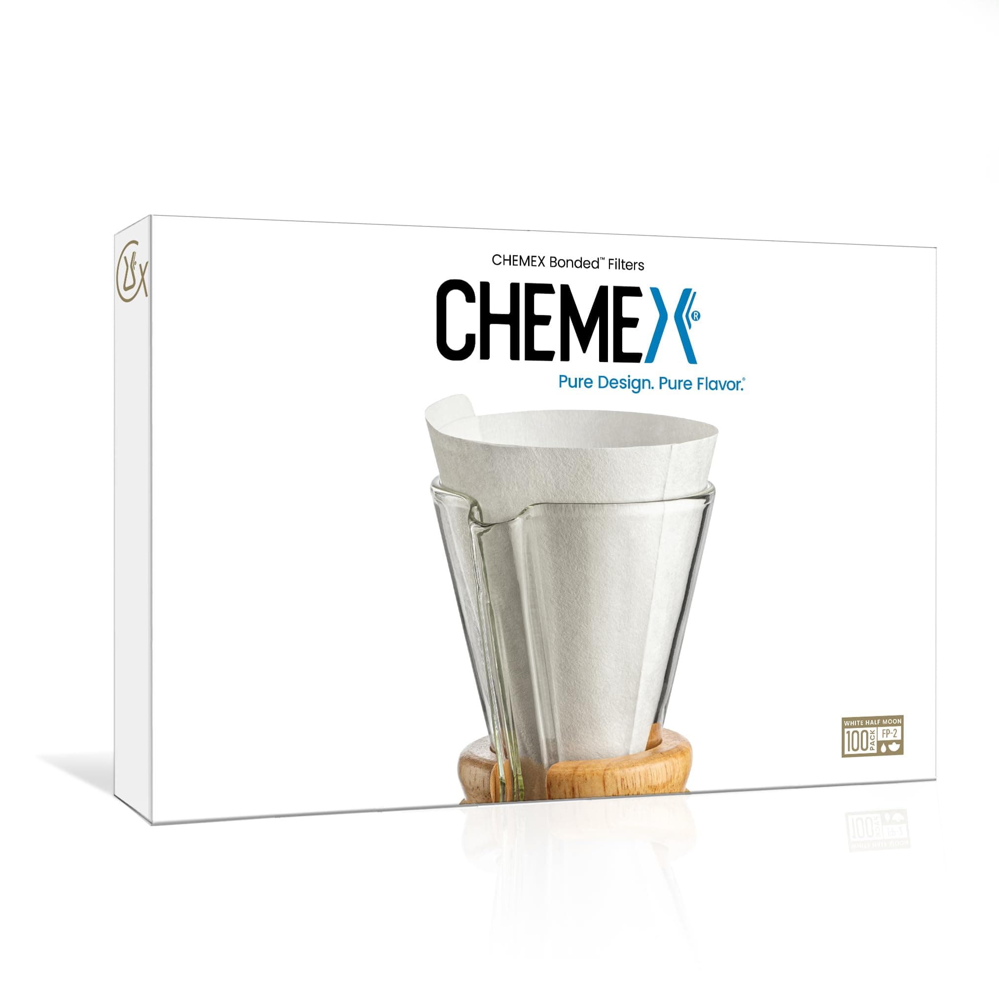 Chemex Bonded Coffee Filter - Half Moon,100 filters per pack - Compatible with CM-1, CM-1C, CM-1GH Coffee Makers.
