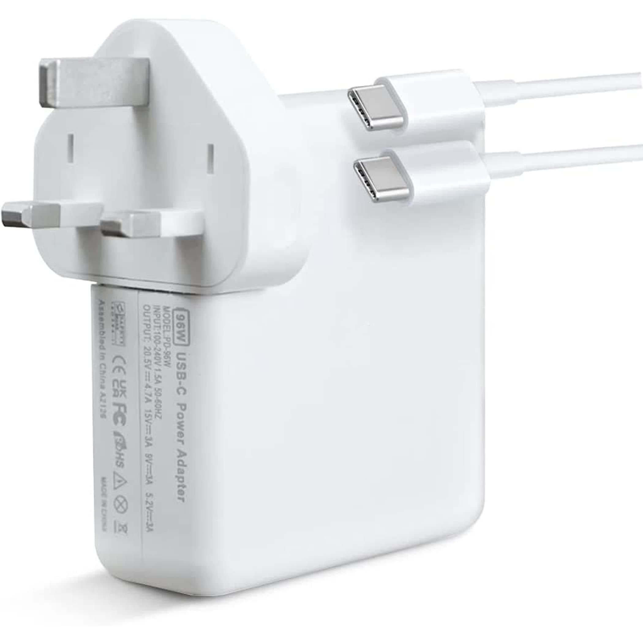 – 96W Type C Macbook Pro-Air Fast Replacement Charger, Power Adapter Compatible with 13, 14, 15, 16 Inch 2016/17/18/19/20 Model Laptops, Tabs & Smartphones, Thunderbolt Charger with 6ft USB C Cable