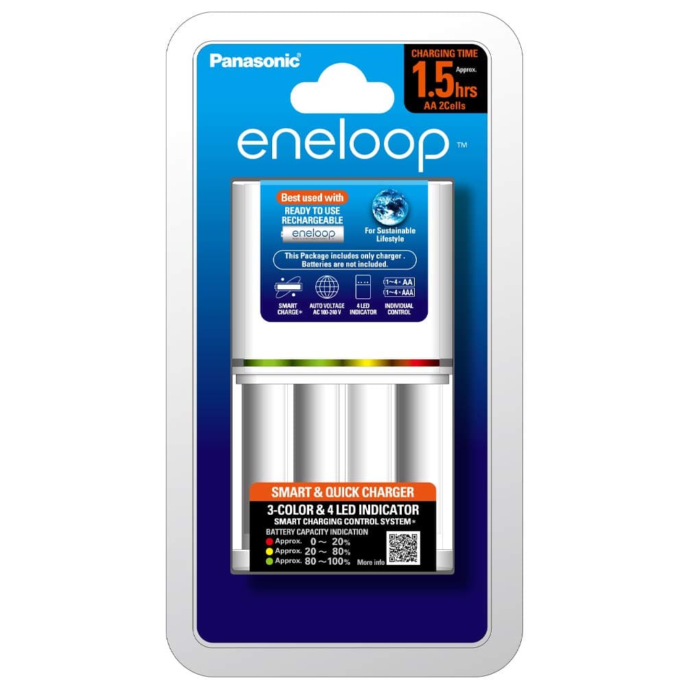 Panasonic Eneloop BQ-CC55N Advanced, Smart and Quick Charger for AA & AAA Rechargeable Batteries, White