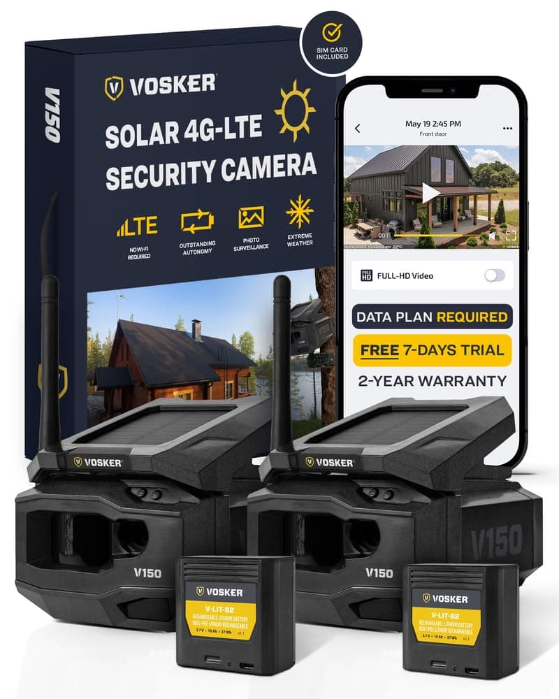 V150 Twin Pack Solar-Powered LTE Cellular Home Security Outdoor Camera | Motion Activated Photo Capture Nightvision Wireless Camera |Receive Photos (No Video) on Your Mobile App (2 Pack)