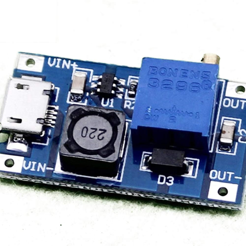 GalaxyElec5pcs DC-DC Adjustable Boost Module 2A Boost Plate Step Up Module with Micro USB 2V-24V to 5V 9V 12V 28V MT3608 A52