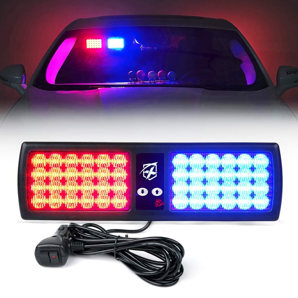 Xprite Red Blue 48LED Visor Strobe Flashing Lights Interior Windshield Sunshield Emergency Warning Lights for Police Volunteer Firefighter Vehicles Trucks