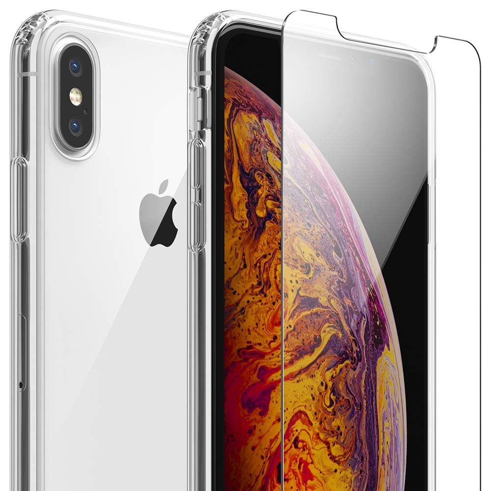 FlexGear [Full Protection] Case for iPhone Xs Max and 2 Glass Screen Protectors - Crystal Clear