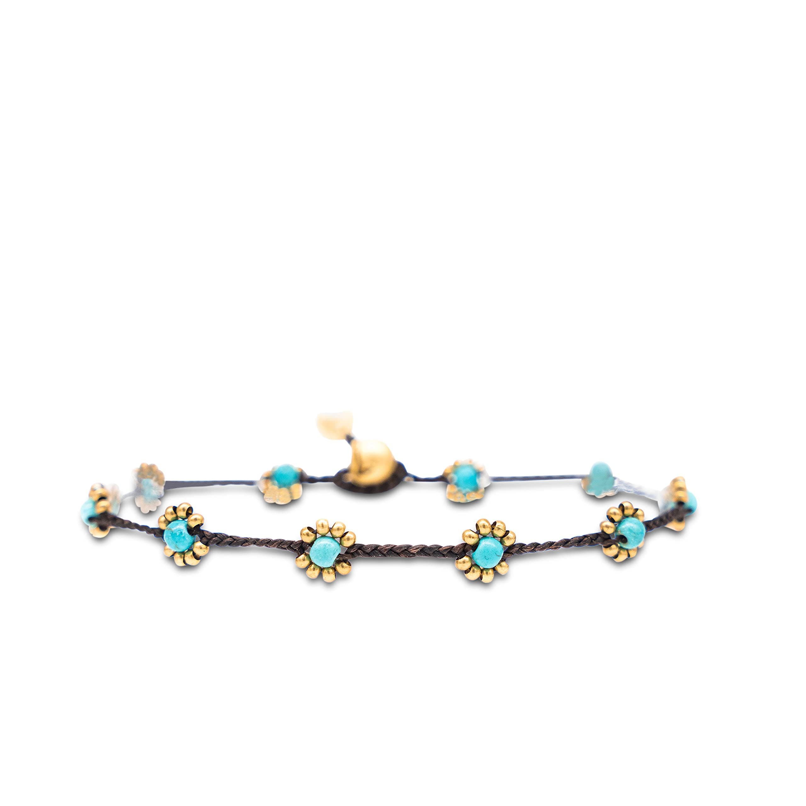 Made by Nami Boho Surfer Anklet Waterproof & Adjustable Beaded Anklets for Women Beachy Ankle Bracelet Made from Waxed Cotton Rope and Beads for Summer and Hippie Style (Turquoise Beads)