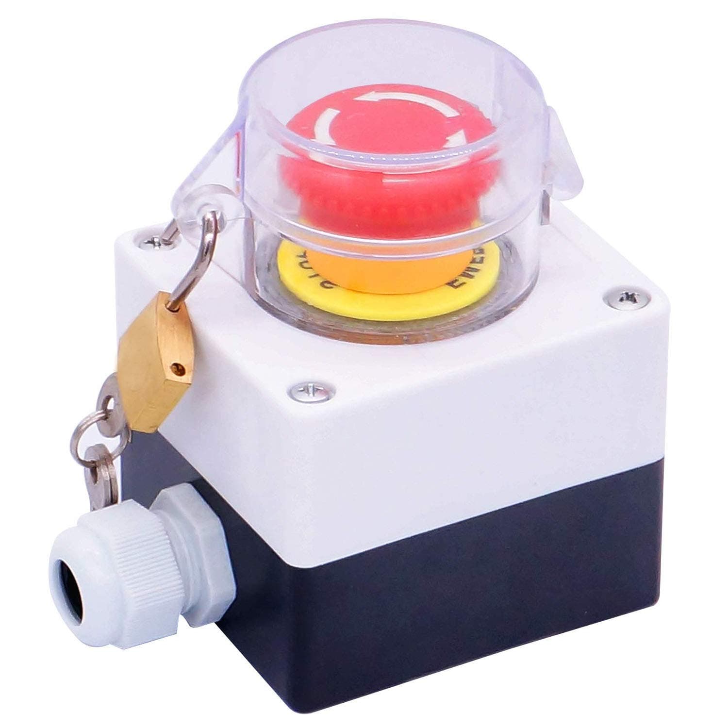 Taiss 22mm Emergency Stop Push Button Switch Cover Station Box,2 NC Red Mushroom Latching Emergency Stop Switch,10A 440V Stop Switch Box with Key Lock LA38A-02ZS/BOX-ZS