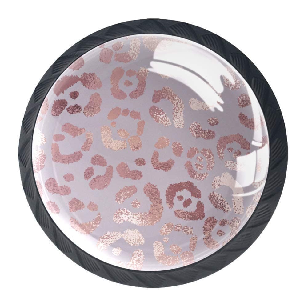 4PC Leopard Skin Rose Gold Drawer Knob Pull Handle Crystal Glass Circle Shape Cabinet Drawer Pulls Cupboard Knobs with Screws for Home Office Cabinet