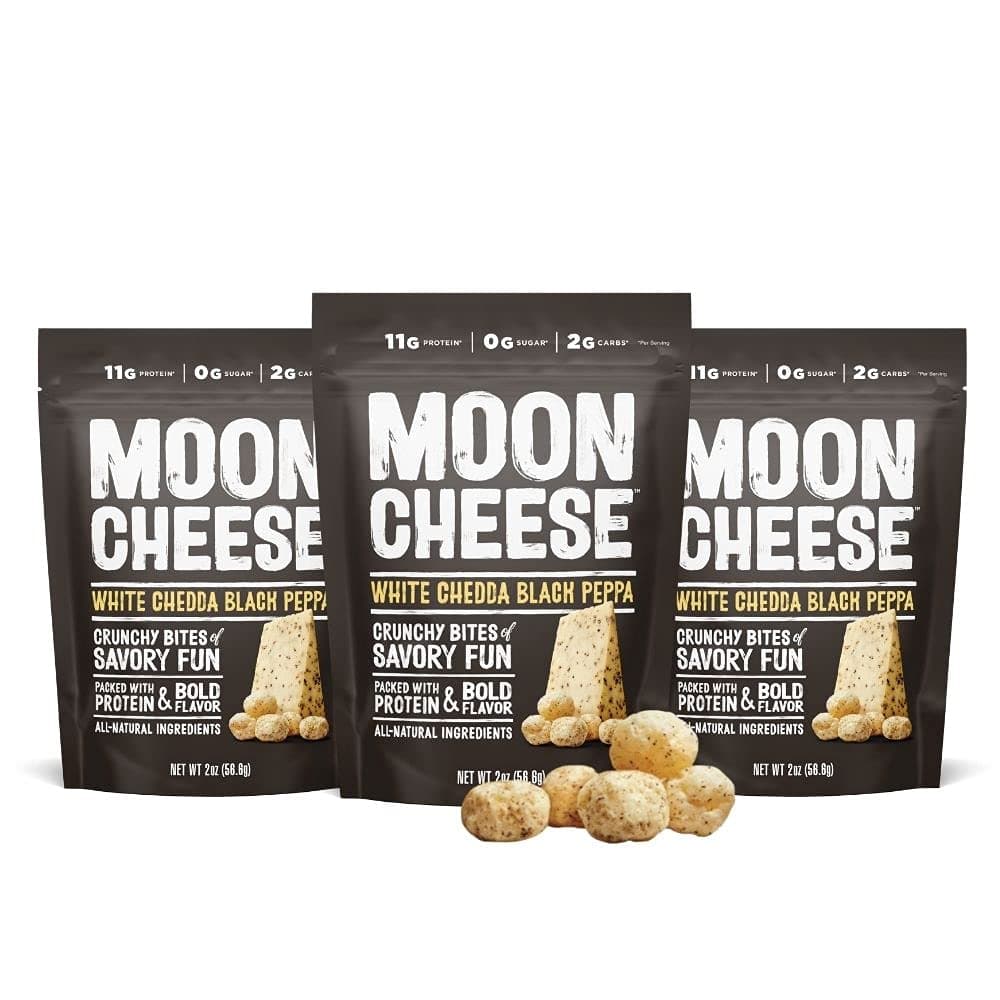 Moon Cheese Bites, White Chedda Black Peppa, 2-Ounce 3-Pack, 100% Real Cheese, Protein, Keto, After-School or Lunch Snack