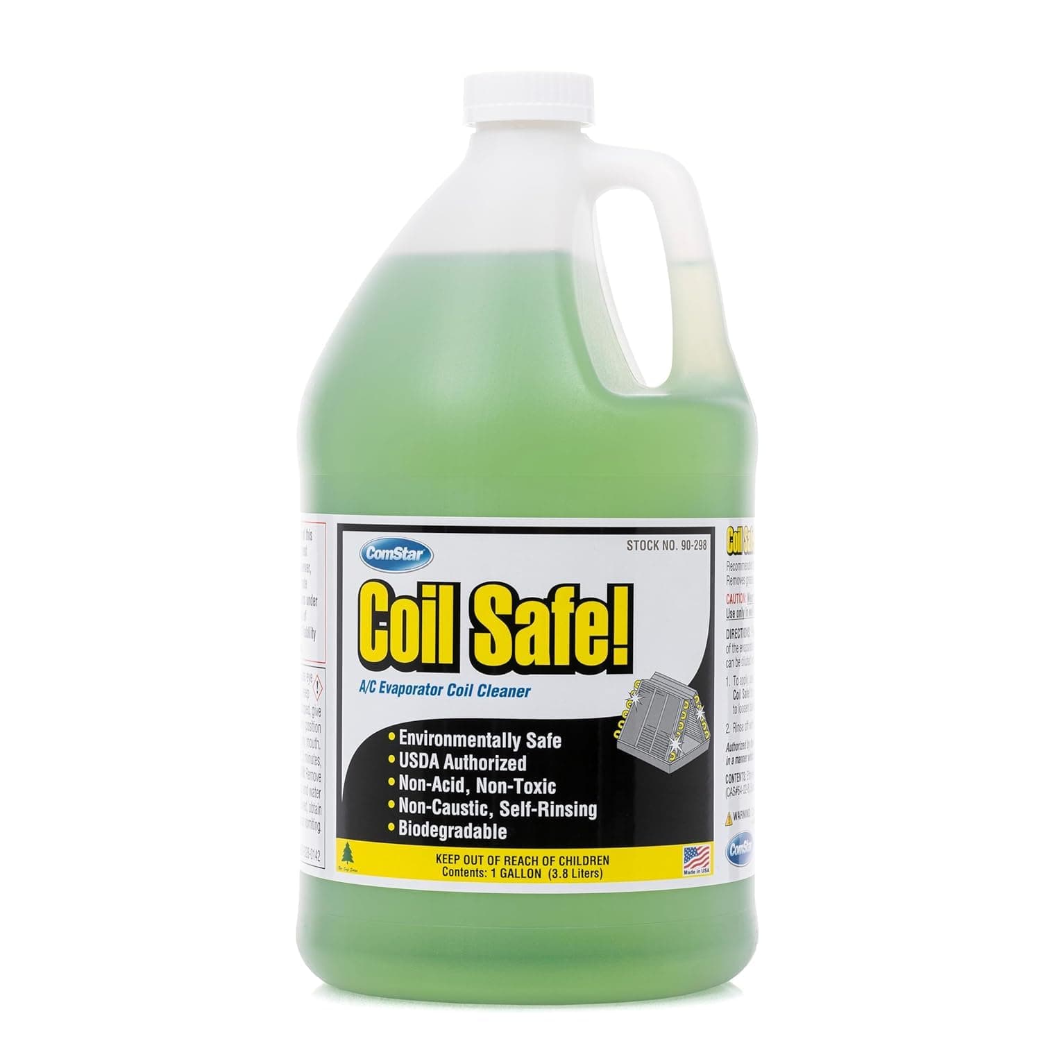 ComStar Coil Safe, External Neutral pH, Non-Toxic, Self-Rinsing Evaporator Coil Cleaner Compatible With Commercial & Residential AC & Refrigeration System Coils, Made In USA, 1 Gallon (90-298), Green