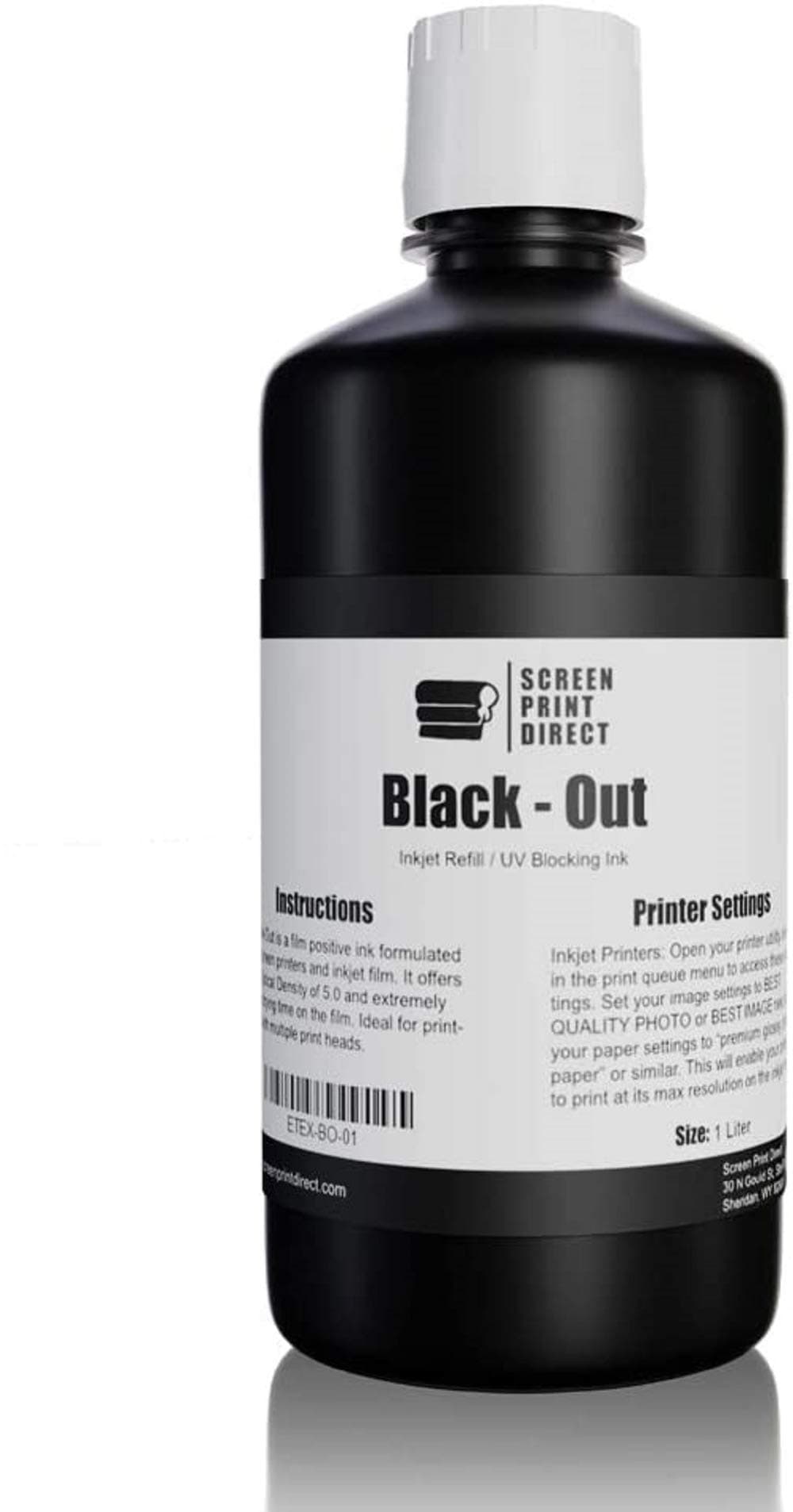 Screen Print Direct® UV Blocking Ink Refill (1 LTR) - Black Out Universal Inkjet Refill for Film Positives, High Opacity Ink for Waterproof Inkjet Film - Black Dye Ink Screen Printing Supplies